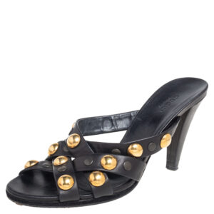 Gucci Black  Leather Slide  Babouska Sandals Size 38.5