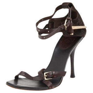 Gucci Brown Guccissima Suede And Leather Ankle Strap Sandals Size 34