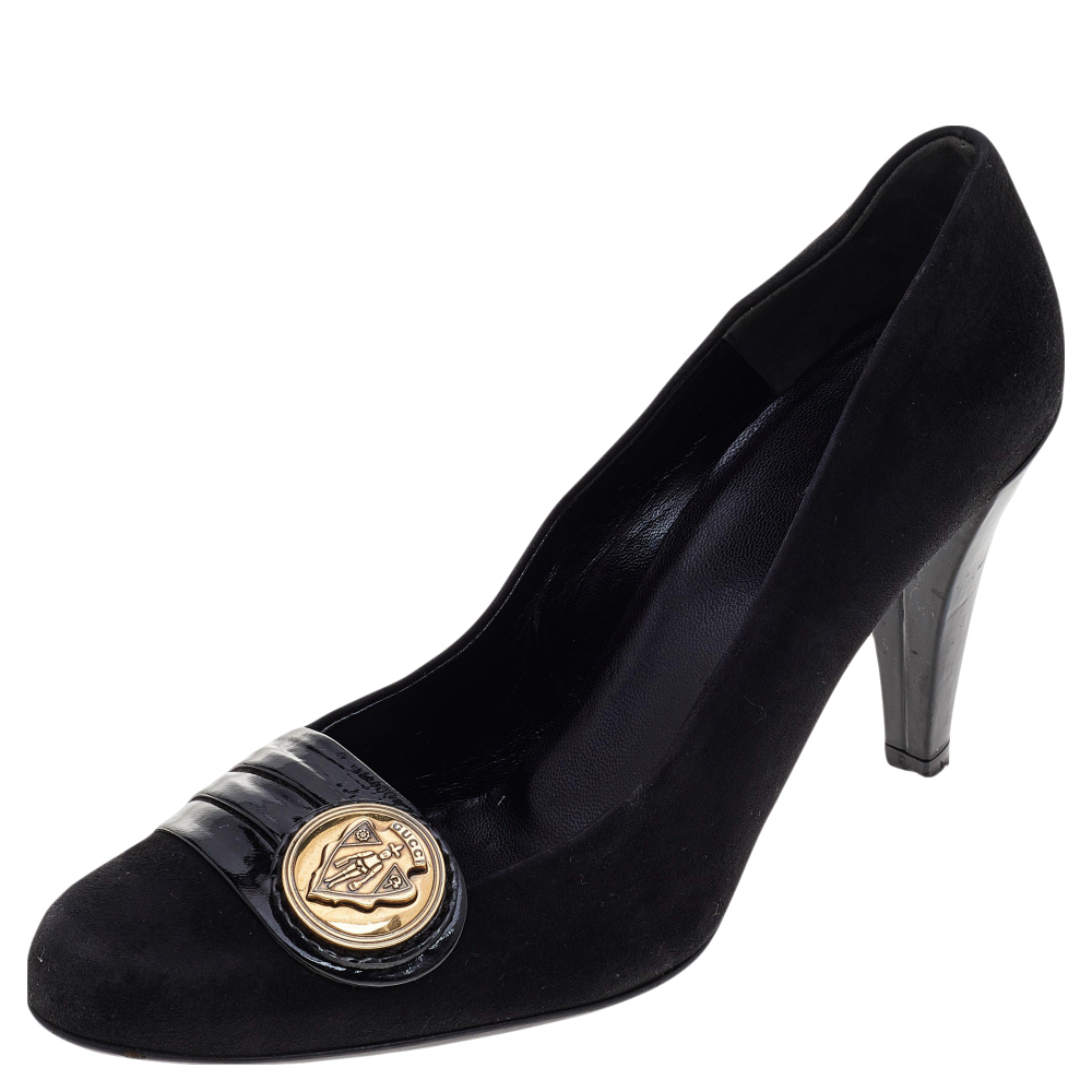 luxury-women-gucci-used-shoes-p562217-005-2 Gucci Black Suede And Patent Leather Hysteria Pumps Size 39