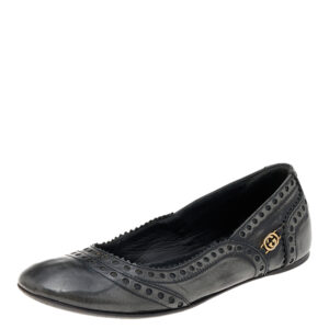 Gucci Black/Grey Brogue Leather Ballet Flats Size 35.5