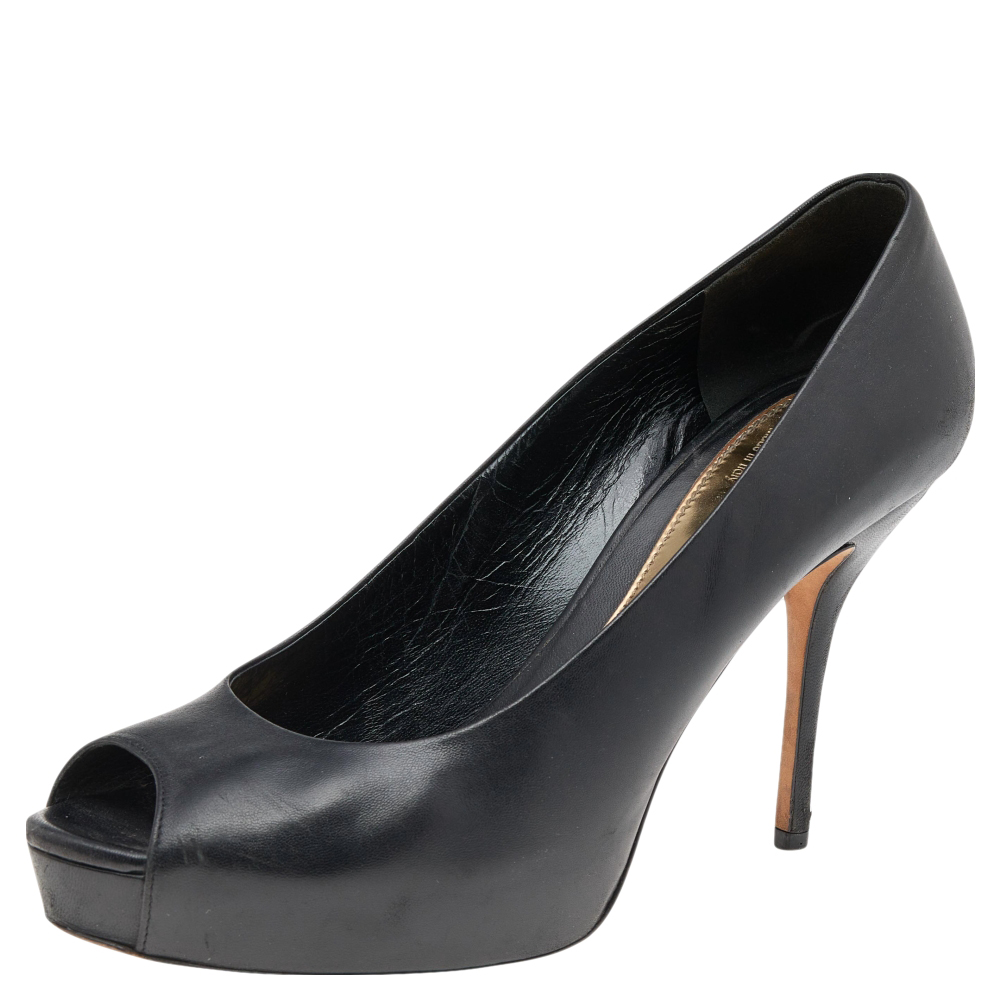 luxury-women-gucci-used-shoes-p563834-005-2 Gucci Black Leather Peep Toe Platform Pumps Size 40
