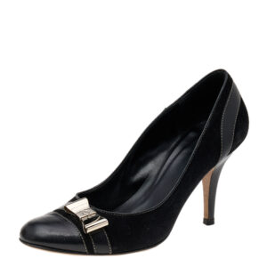 Gucci Black Suede and Leather Bow Cap Toe Pumps Size 36C