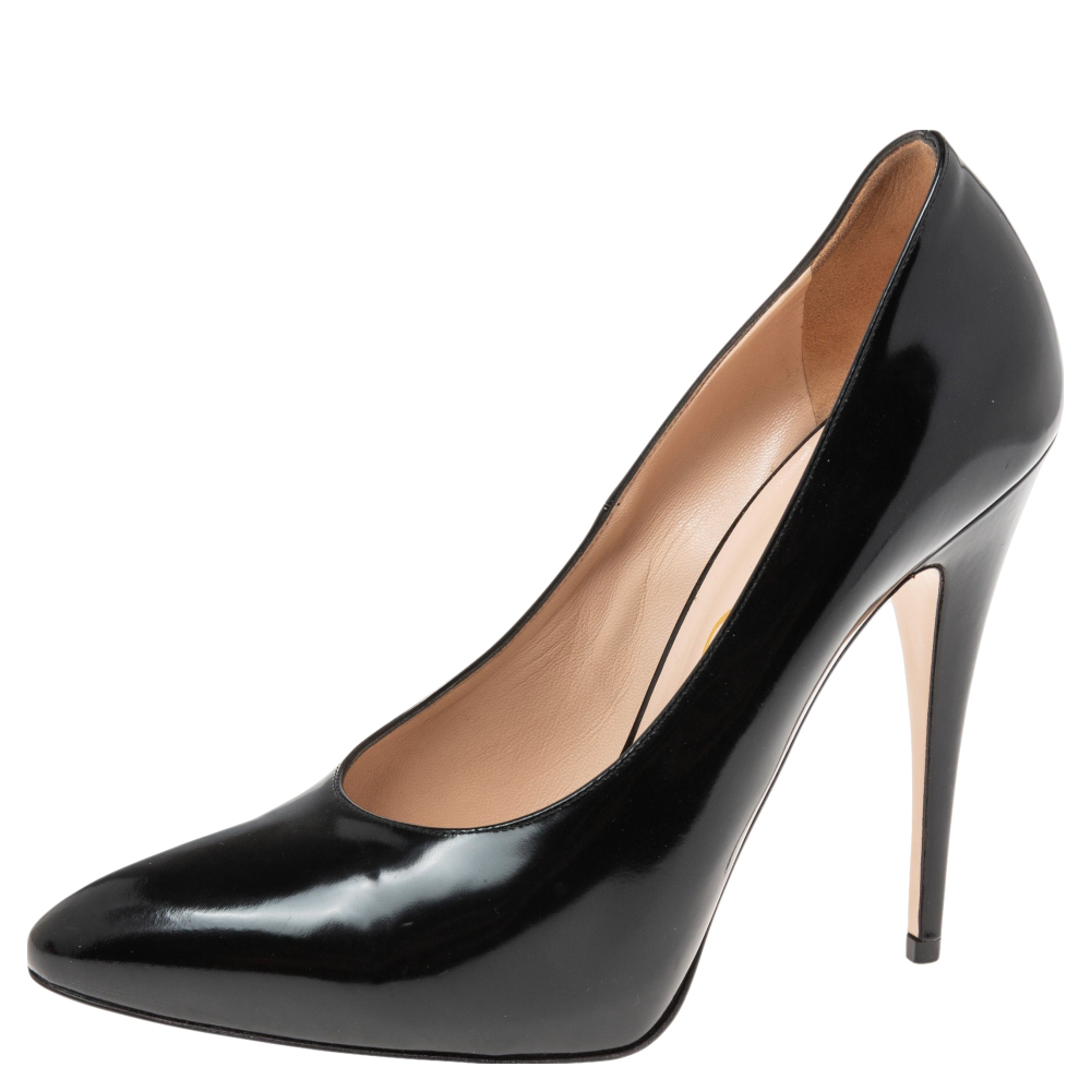 luxury-women-gucci-used-shoes-p585515-009-2 Gucci Black Patent Leather Elaisa Removable Faux Pearl Bow Accents Pumps Size 40