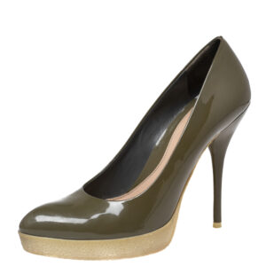 Gucci Olive Green Patent Leather Platform Pumps Size 38