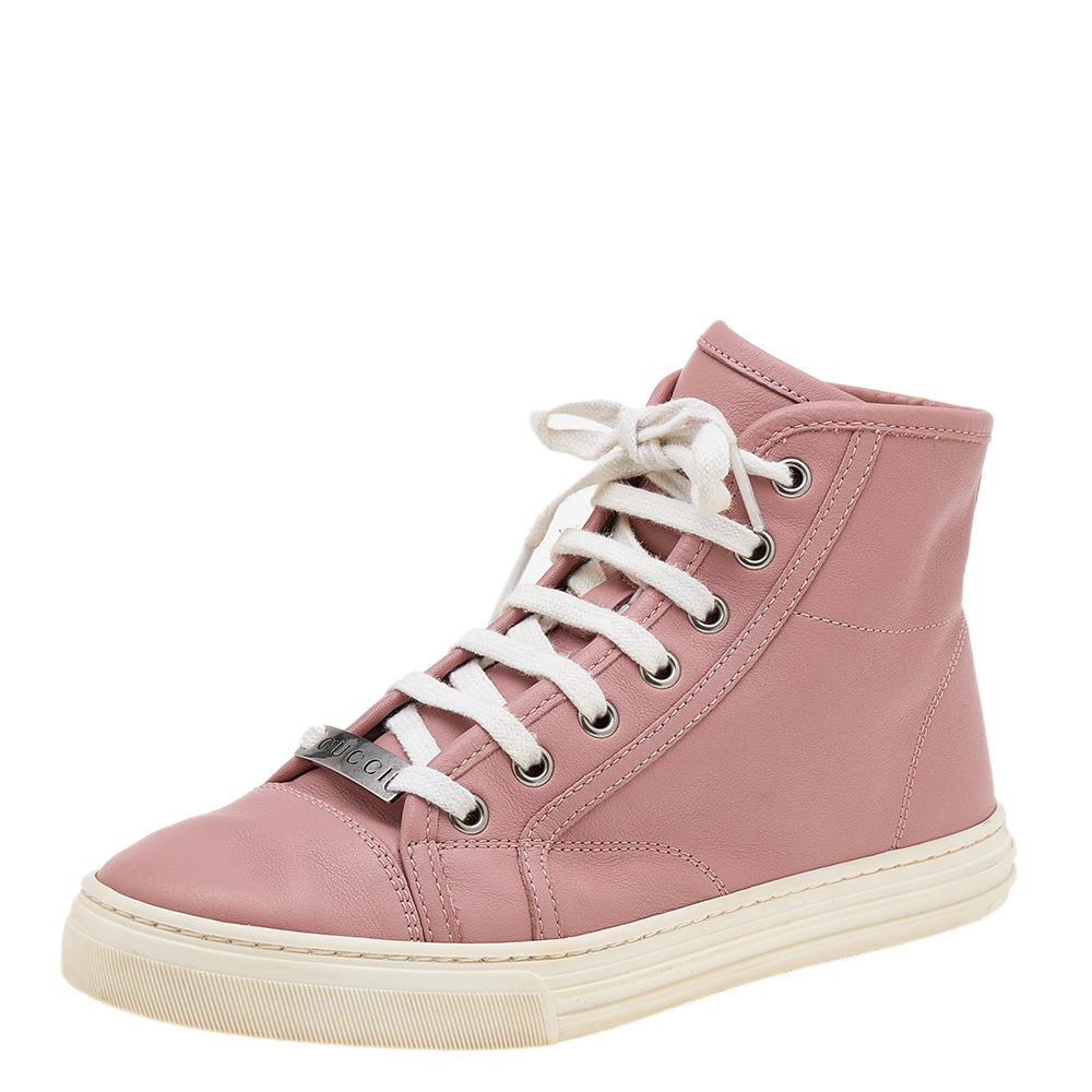 luxury-women-gucci-used-shoes-p611160-005-1 Gucci Old Rose Leather High Top Sneakers Size 35