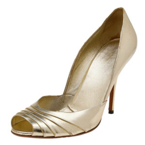 Gucci Metallic Gold Leather Peep Toe Pumps Size 41