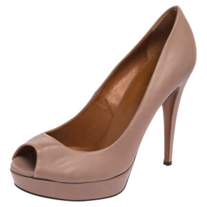 Gucci Dusty Pink Leather Betty Peep Toe Pumps Size 39