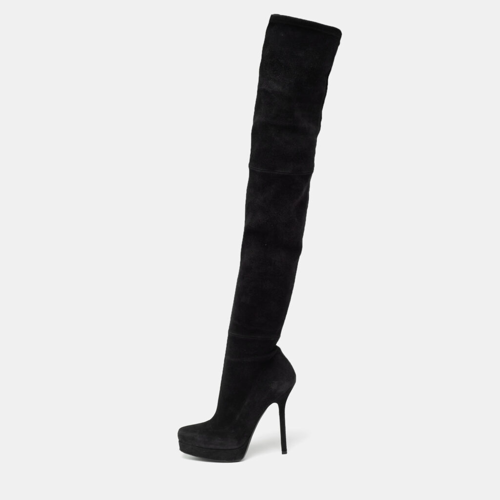 luxury-women-gucci-used-shoes-p637746-004-1 Gucci Black Suede Platform Over the Knee Boots Size 38.5