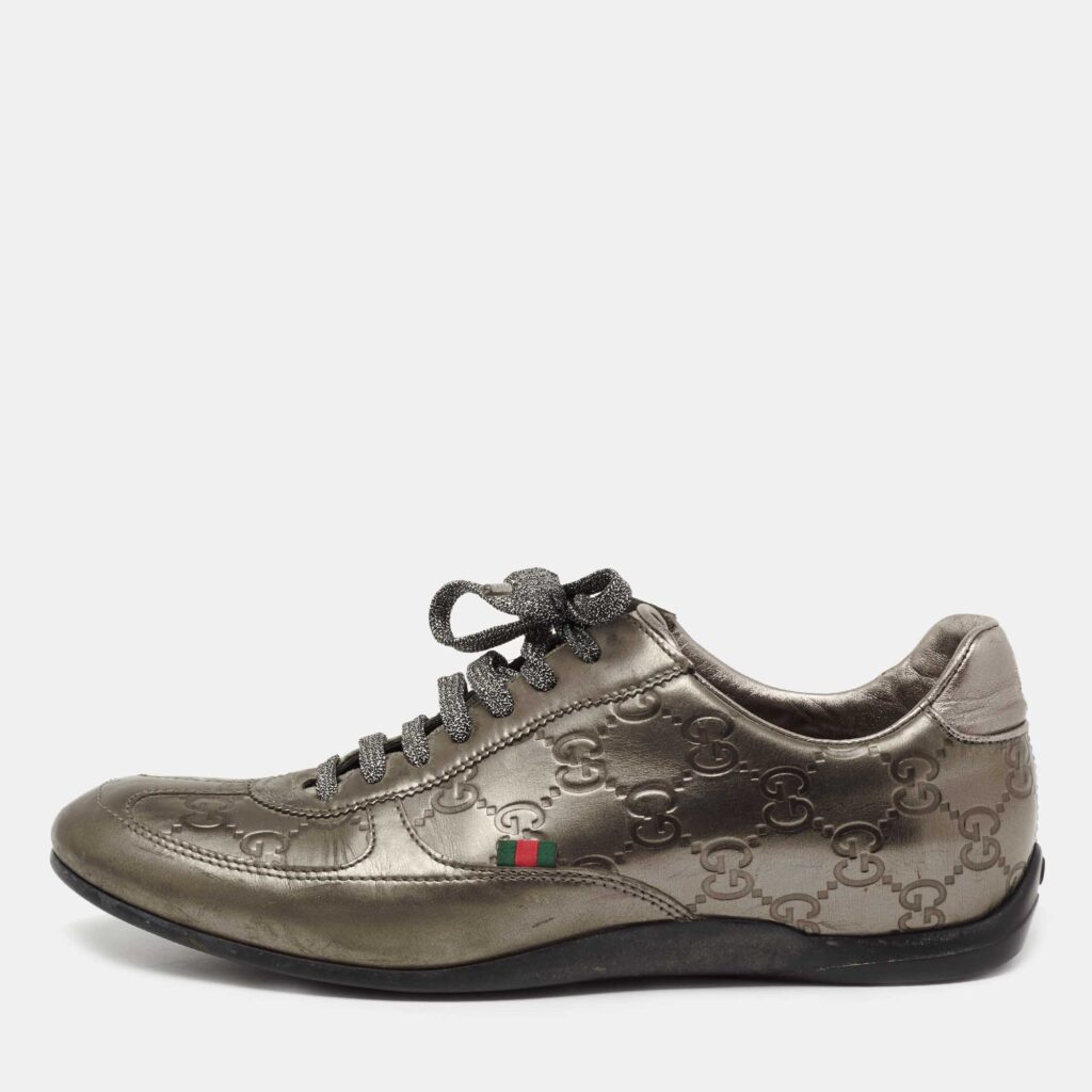 luxury-women-gucci-used-shoes-p647689-003-2 Gucci Metallic Bronze Guccissima Leather Low Top Sneakers Size 36.5