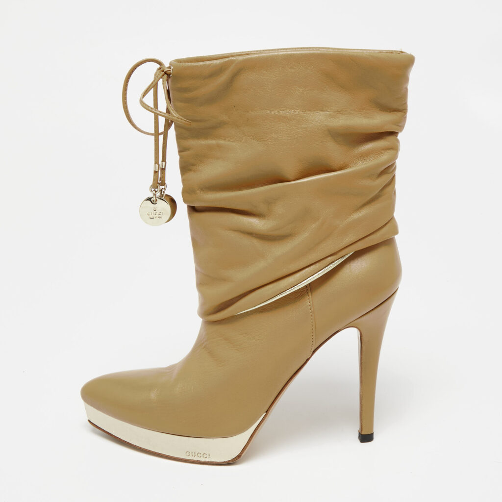 luxury-women-gucci-used-shoes-p648372-002-1 Gucci Beige Leather Platform Ankle Boots Size 36