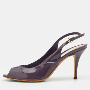 Gucci Purple Patent Leather Peep-Toe Slingback Sandals Size 38.5