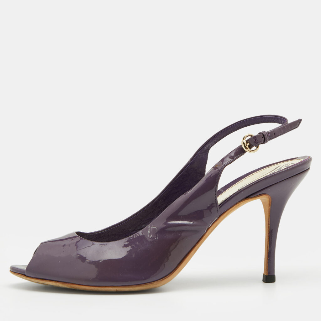 luxury-women-gucci-used-shoes-p684517-001-1 Gucci Purple Patent Leather Peep-Toe Slingback Sandals Size 38.5