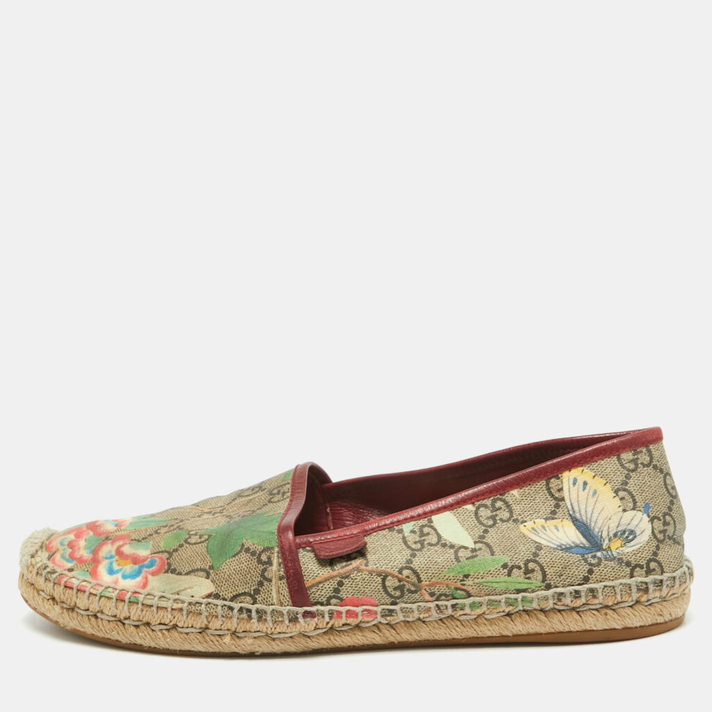 luxury-women-gucci-used-shoes-p762062-001 Gucci Multicolor Tian Print GG Supreme Canvas Flat Espadrilles Size 41.5