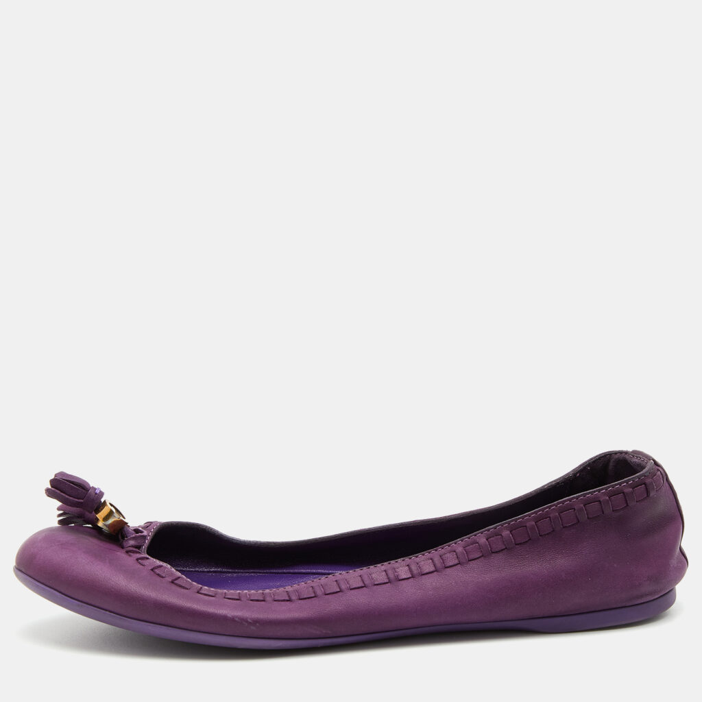 luxury-women-gucci-used-shoes-p774350-008 Gucci Purple Leather Tassel Ballet Flats Size 35