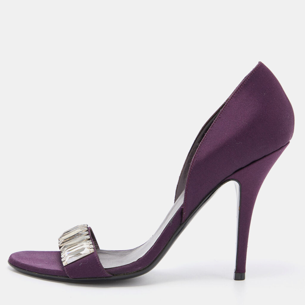 luxury-women-gucci-used-shoes-p789779-010 Gucci Purple Satin Crystal Embellished D'orsay Sandals Size 39