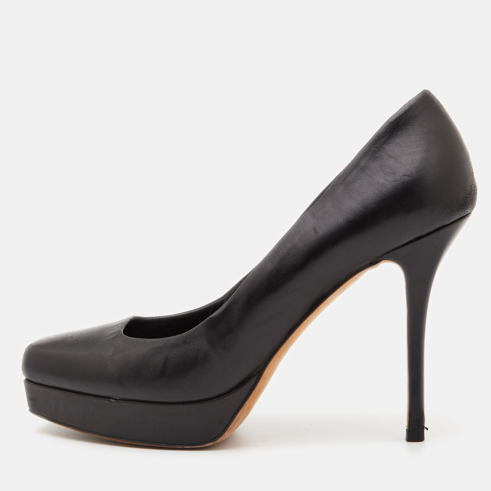 luxury-women-gucci-used-shoes-p797123-001 Gucci Black Leather Tile Platform Pumps Size 40