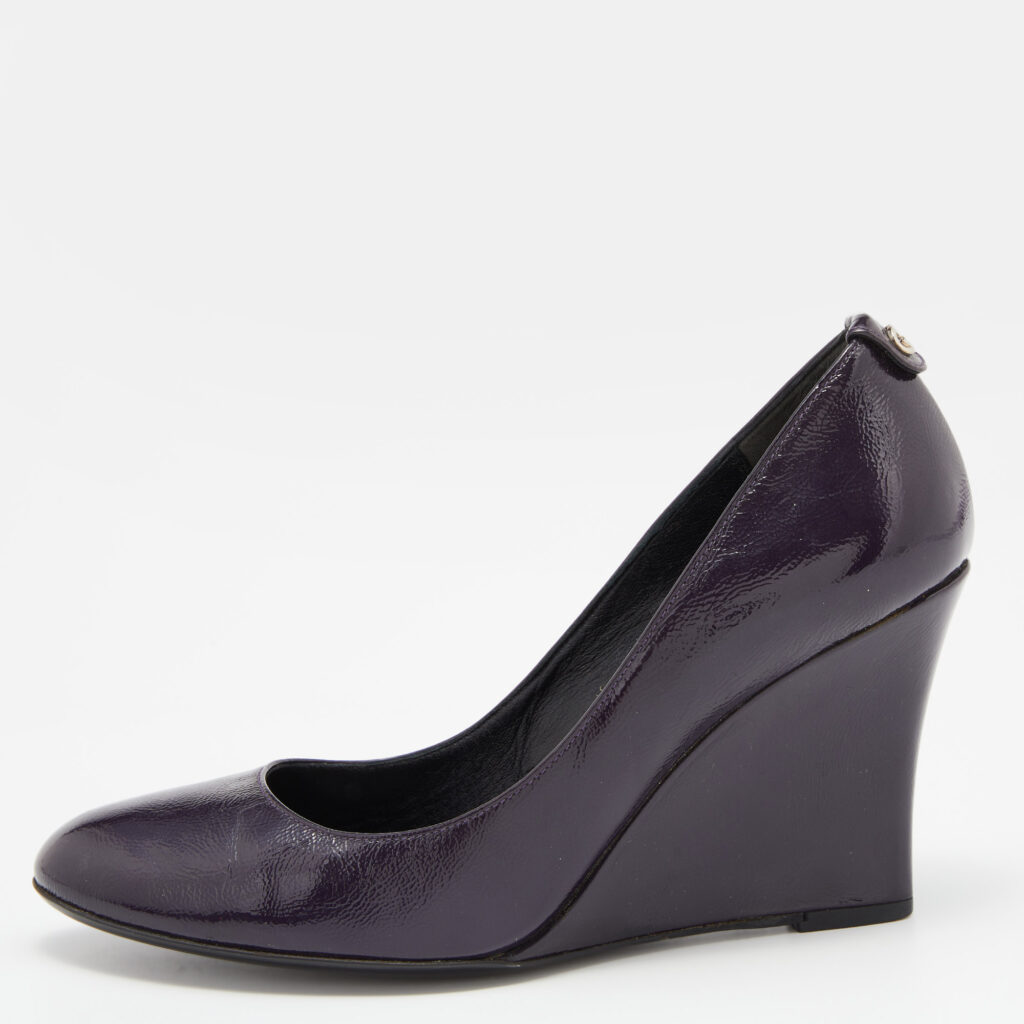 luxury-women-gucci-used-shoes-p802962-001 Gucci Purple Patent Leather Wedge Round Toe Pumps Size 36