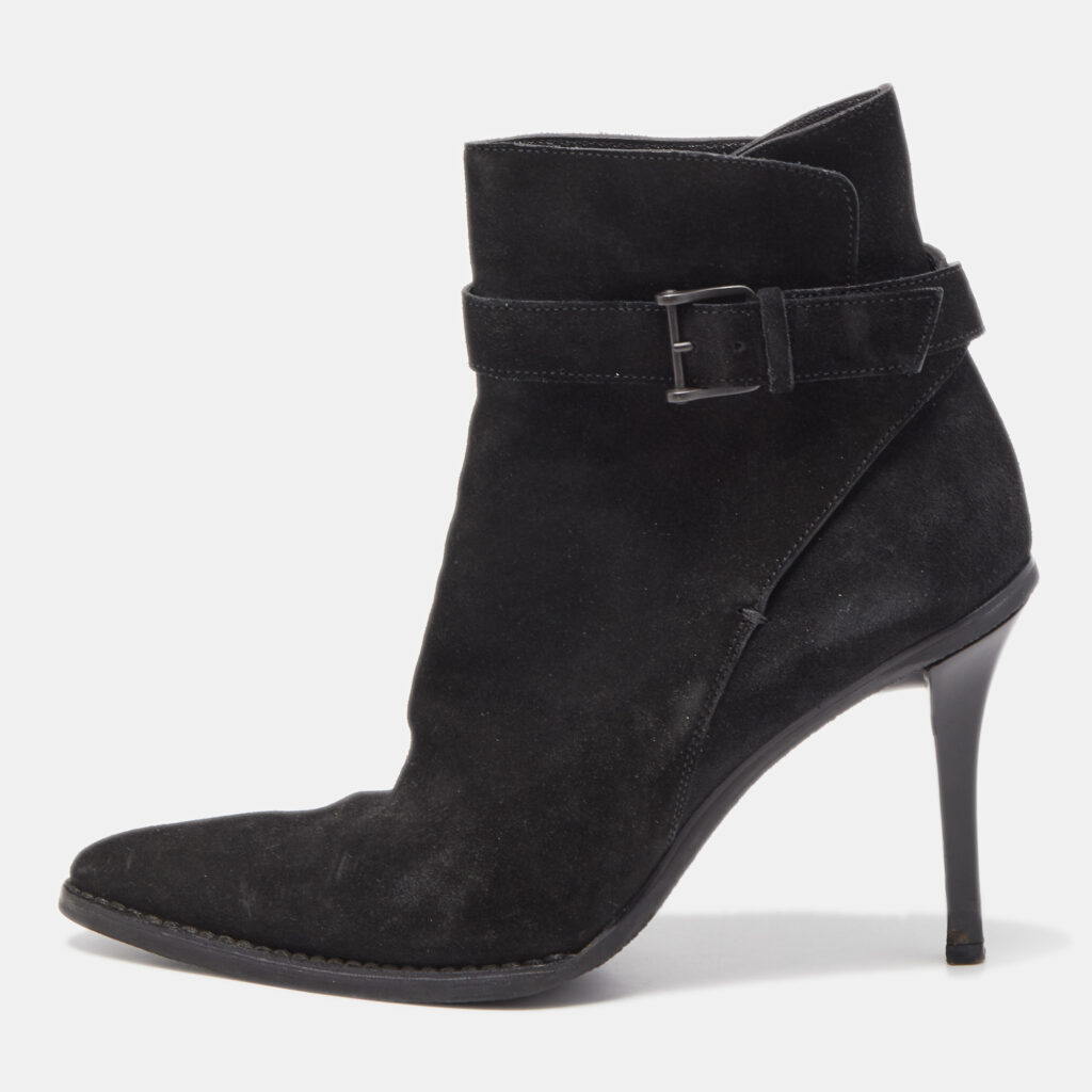 luxury-women-gucci-used-shoes-p807616-001 Gucci Black Suede Pointed Toe Ankle Boots Size 39