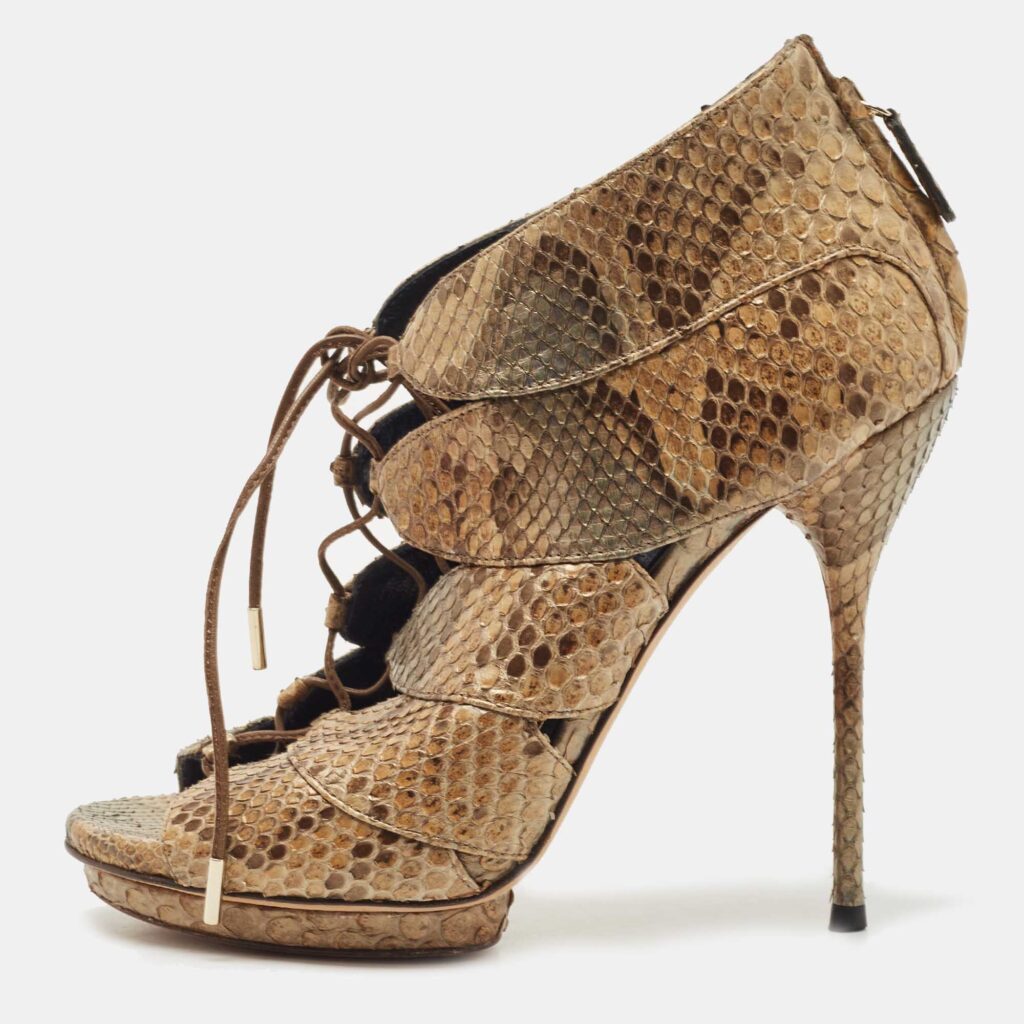 luxury-women-gucci-used-shoes-p824756-003 Gucci Metallic Python Open Open Toe Ankle Boots Size 36.5
