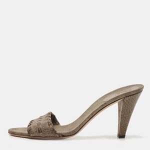 Gucci Brown Leather and GG Canvas Slides Size 39