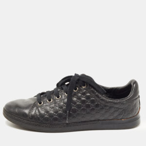 Gucci Black Microguccissima Leather Low Top Sneakers Size 35.5
