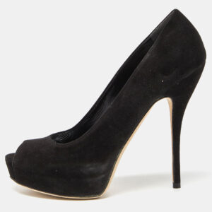 Gucci Black Suede Peep-Toe Platform Pumps Size 40