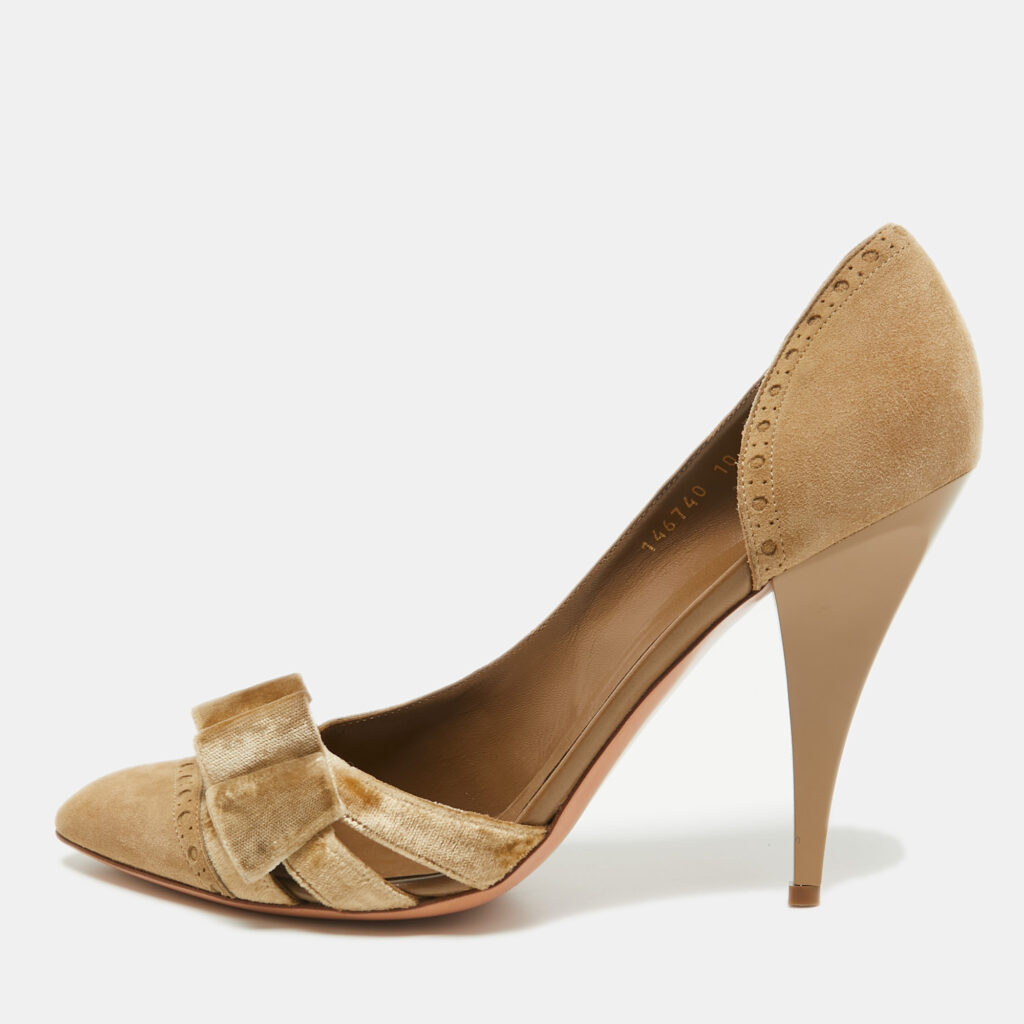 Gucci Beige Suede And Velvet D'Orsay Pumps Size 40.5
