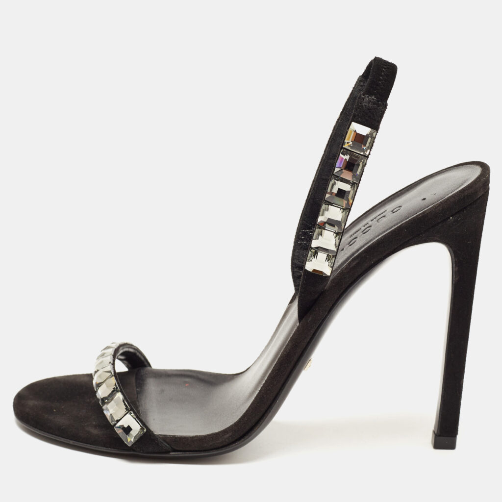 Gucci Black Suede Embellished Mallory Sandals Size 37