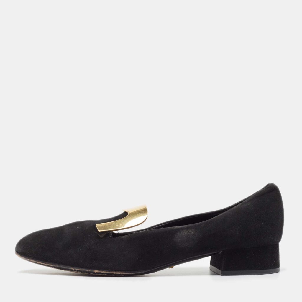 luxury-women-gucci-used-shoes-p900894-003 Gucci Black Suede Alma Classic Smoking Slippers Size 39.5