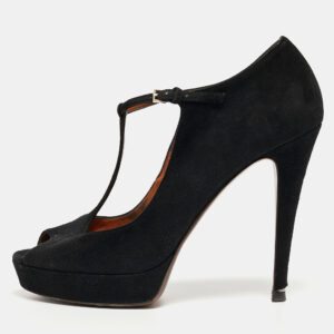 Gucci Black Suede Betty T-Strap Pumps Size 39.5