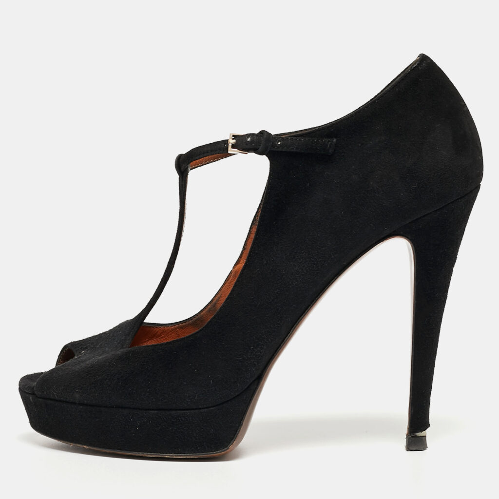 Gucci Black Suede Betty T-Strap Pumps Size 39.5