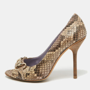 Gucci Two Tone Python Horsebit Peep Toe Pumps Size 39