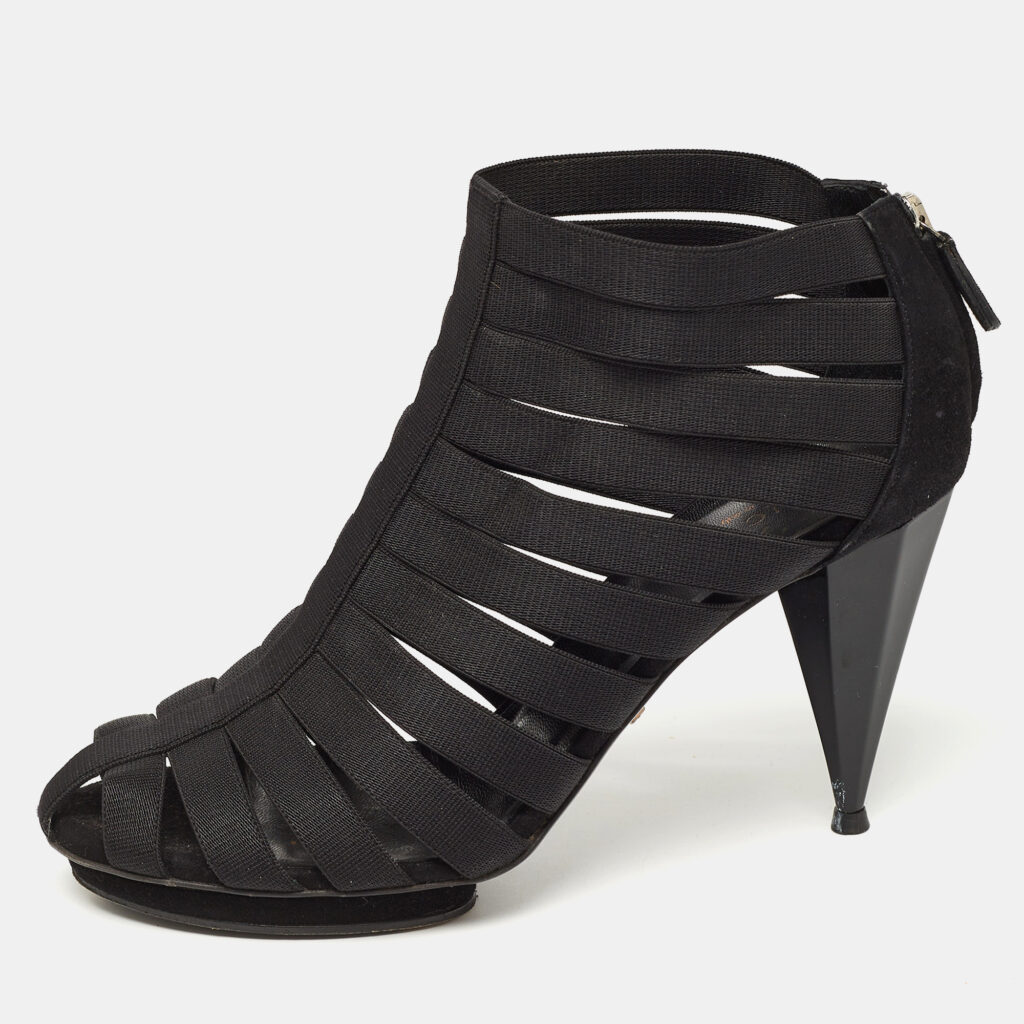luxury-women-gucci-used-shoes-p917459-004 Gucci Black Elastic and Suede Strappy Ankle Booties Size 38.5