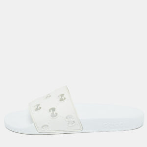Gucci White Rubber Flat Slides Size 39