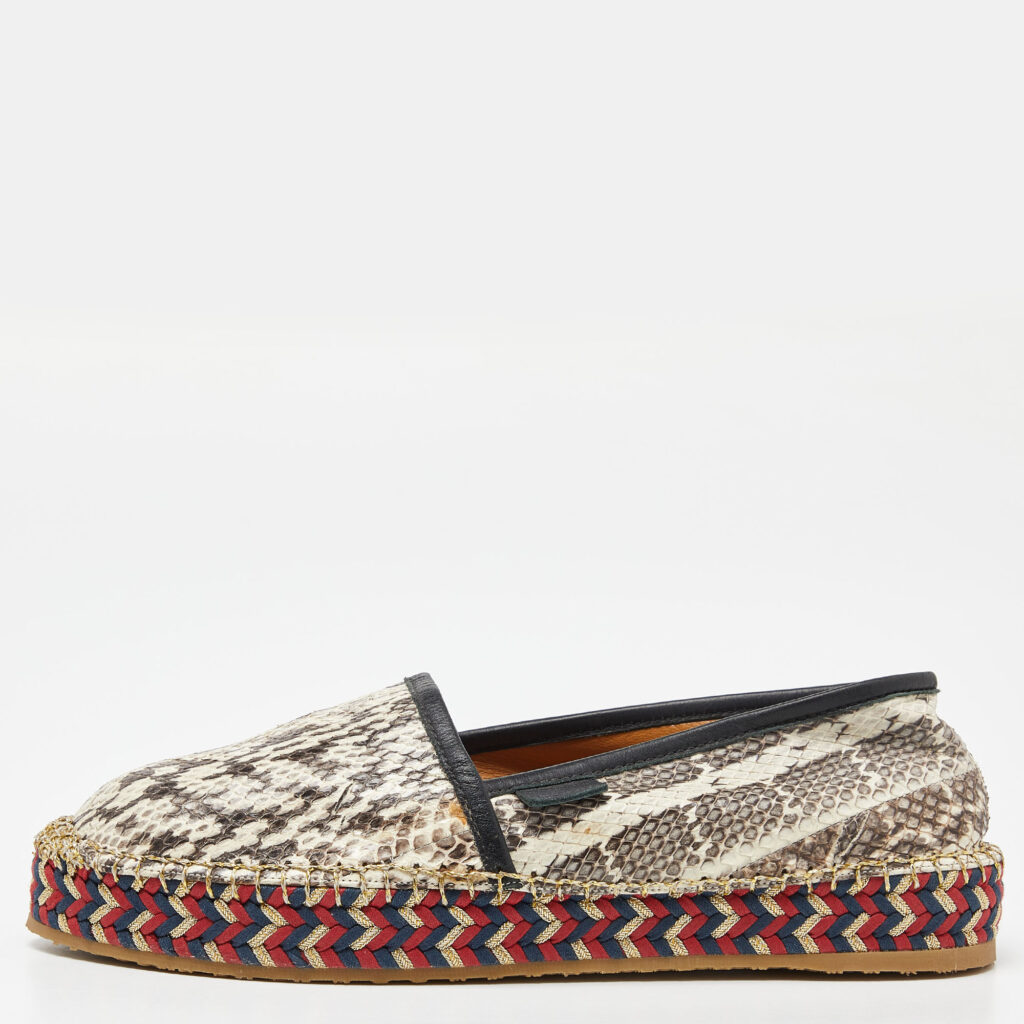 luxury-women-gucci-used-shoes-p918369-009 Gucci Beige/Black Leather and Watersnake Leather Slip On Espradrille Flats Size 36