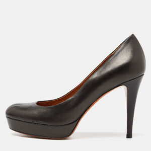 Gucci Black Leather Round Toe Platform Pumps Size 37.5