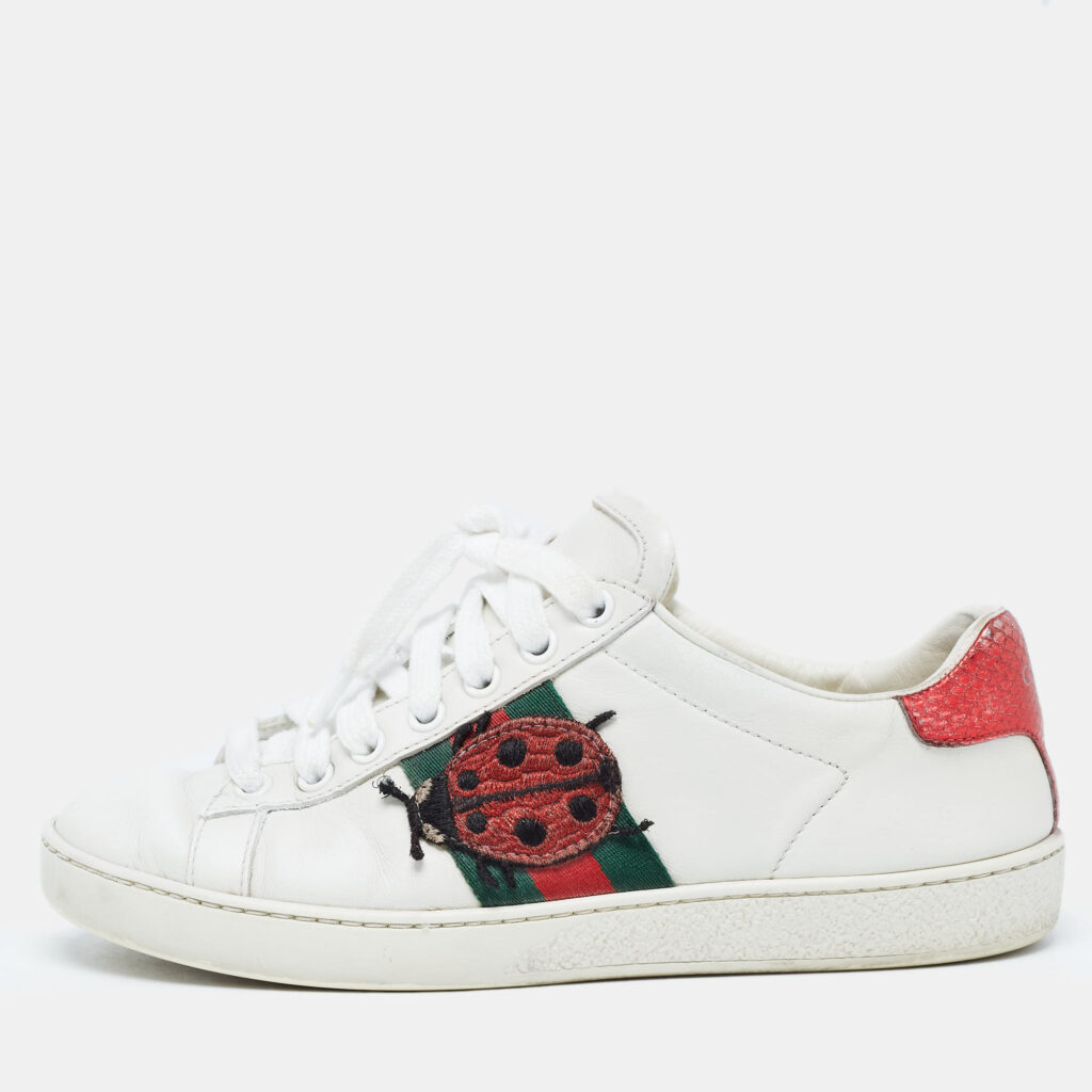 luxury-women-gucci-used-shoes-p927400-001 Gucci White Leather Web Ace Sneakers Size 34.5
