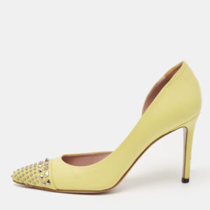 Gucci Yellow Leather Studded D'orsay Pointed Toe Pumps Size 36.5