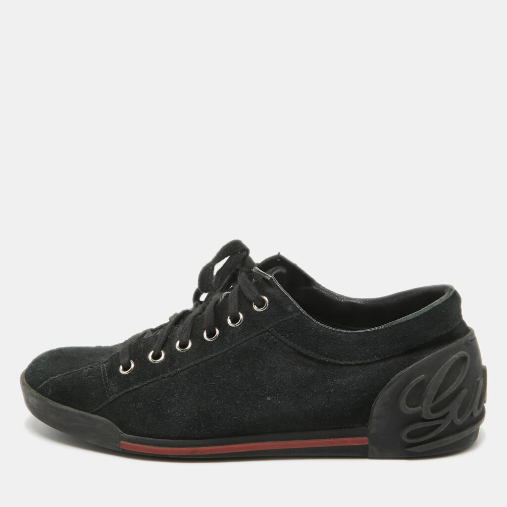 luxury-women-gucci-used-shoes-p940146-001 Gucci Black Suede Lace Up Sneakers Size 38