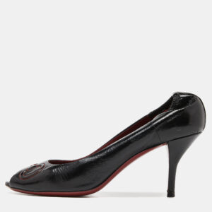 Gucci Black Leather Horsebit Peep Toe Pumps Size 39.5