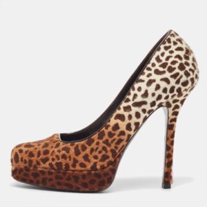 Gucci Brown Calf Hair Square Toe Platform Pumps Size 37