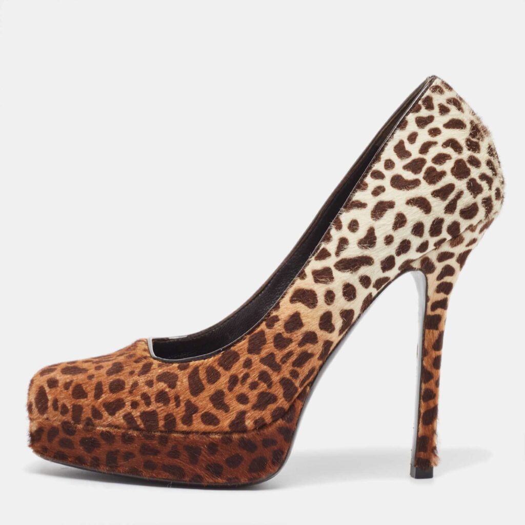 Gucci Brown Calf Hair Square Toe Platform Pumps Size 37