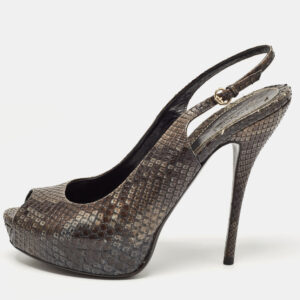 Gucci Two Tone Python Sofia Peep Toe Slingback Pumps Size 40.5