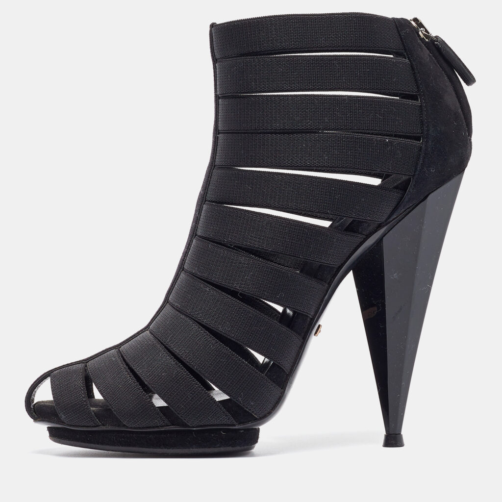 luxury-women-gucci-used-shoes-p951752-001 Gucci Black Elastic and Suede Isadora Gladiator Boots Size 36.5