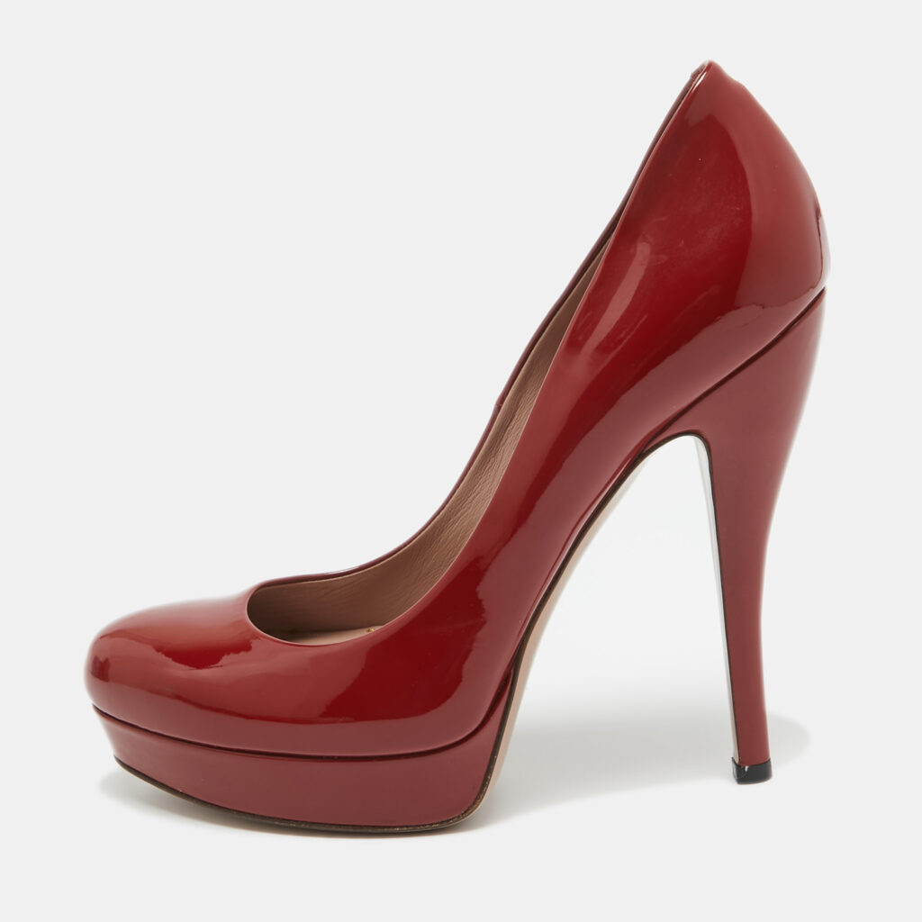 luxury-women-gucci-used-shoes-p952812-001 Gucci Burgundy Patent Leather Platform Pumps Size 38