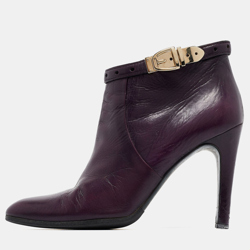luxury-women-gucci-used-shoes-p963245-001 Gucci Purple Leather Buckle Detail Ankle Booties Size 37.5