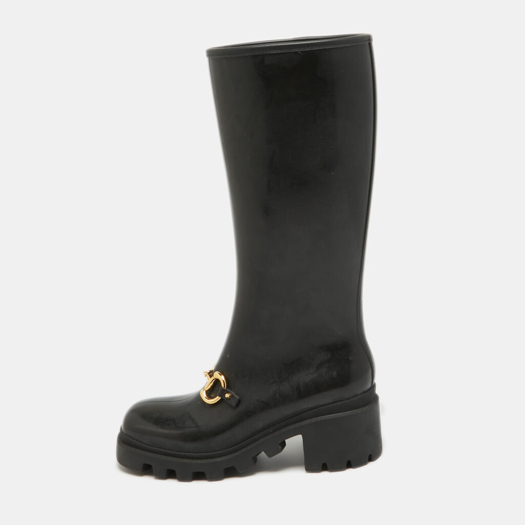 luxury-women-gucci-used-shoes-p963377-005 Gucci Black Rubber Horsebit Rain Boots Size 40