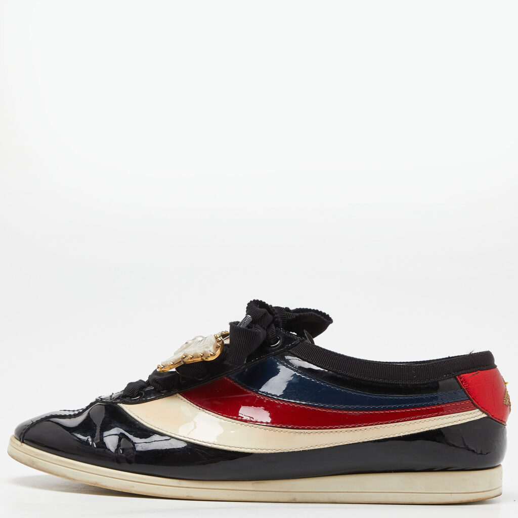 luxury-women-gucci-used-shoes-p965063-009 Gucci Multicolor Patent Leather Falacer Butterfly Sneakers Size 38.5