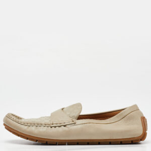 Gucci Beige GG Leather Slip On Loafers Size 38.5