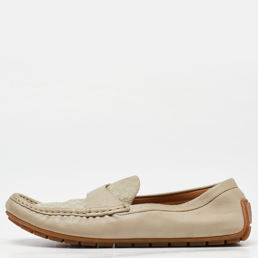 luxury-women-gucci-used-shoes-p975368-009 Gucci Beige GG Leather Slip On Loafers Size 38.5